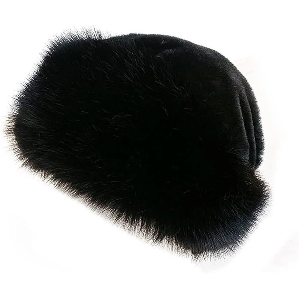 Black Faux Fur Pillbox Hat Women Winter Russian Cossack Style Glamorous